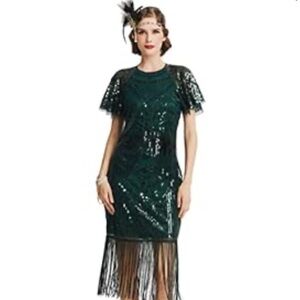 Women's Gatsby Dress 1920s Flapper Short Dress Sequin Beaded Fringe Dress